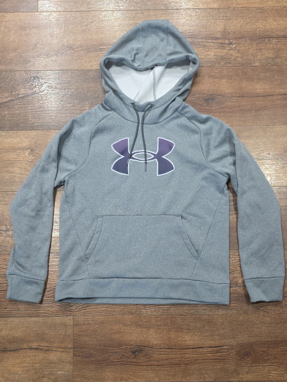 Under Armour Grey Fleece Hoodie Purple Logo